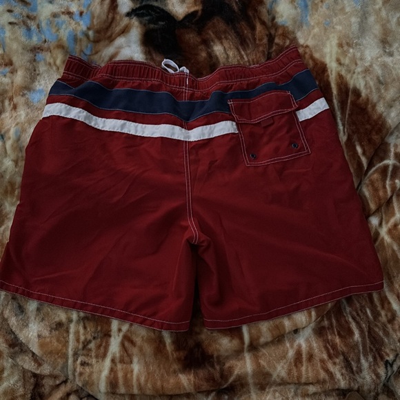 Merona Red Stripes Swim Trunks Swimwear Mesh Lining Elastic Drawstring XXL 44/46 - Picture 13 of 16